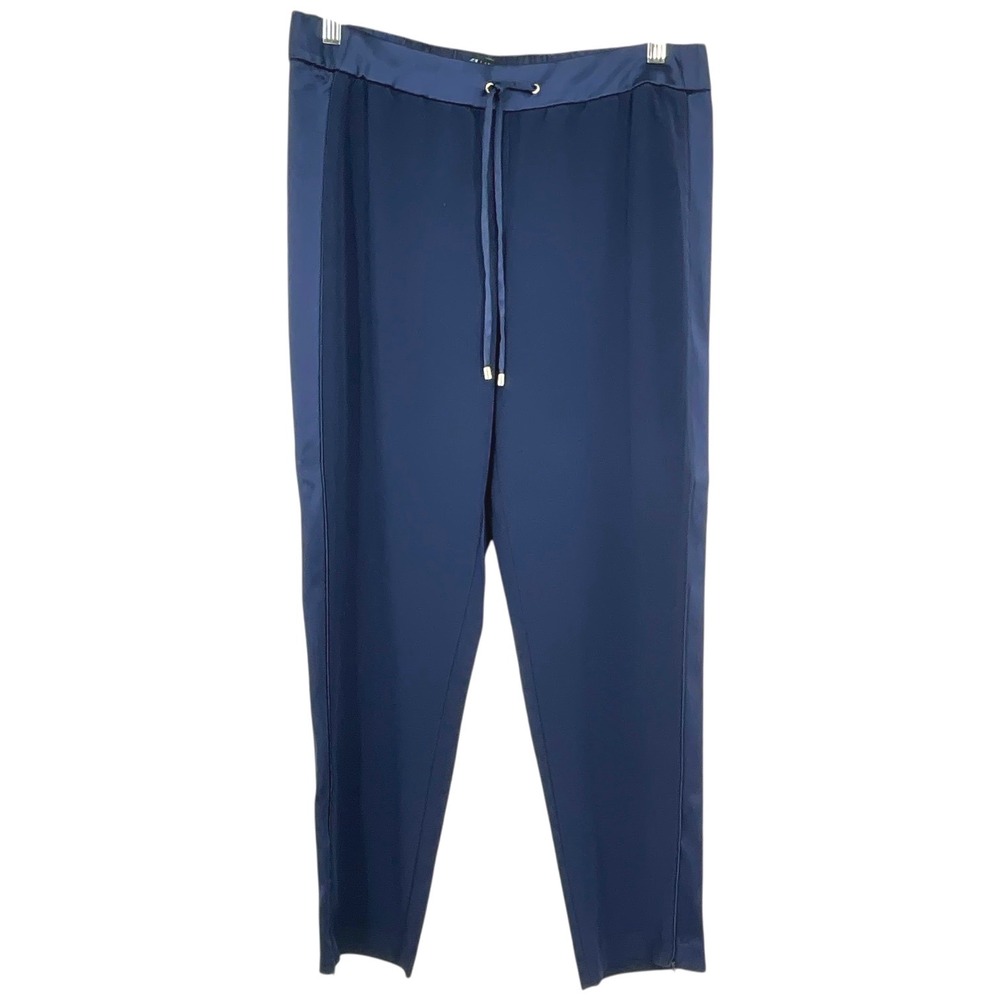 Black Label Chicos Navy Blue Matte Shine Drawstring Waist Pants Sz‎ 1.5 US 10
